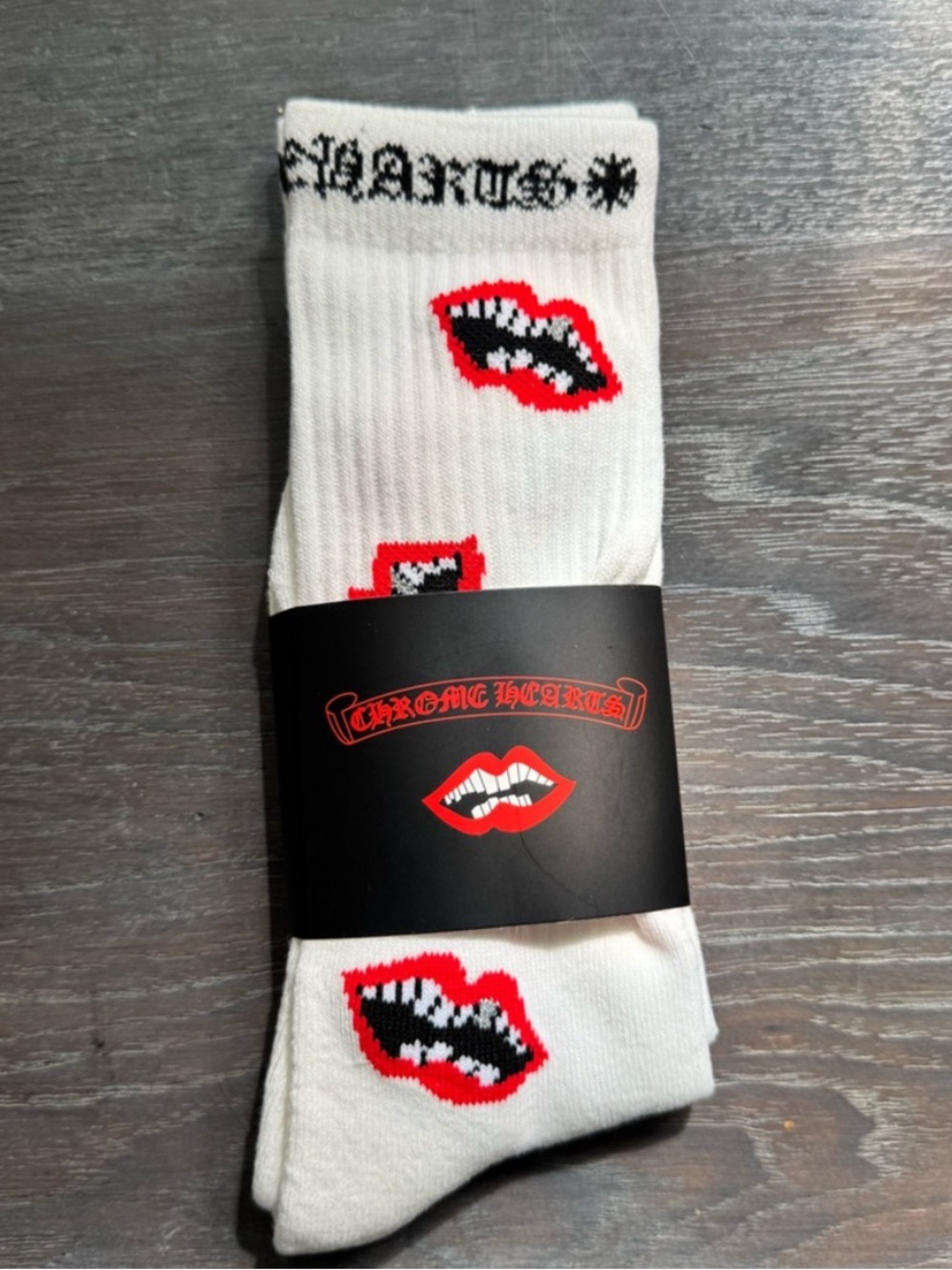 Chrome Hearts White Chomper Socks Red Lips‎ Japan Made New